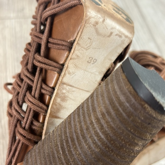 Miista Naia Free People 8.5 Brown Leather Cord Huarache Lace Up Block Heels - Picture 9 of 11